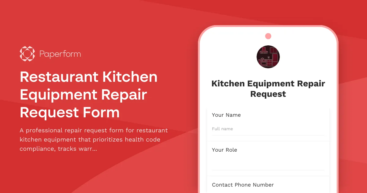 Restaurant Kitchen Equipment Repair Request Form
