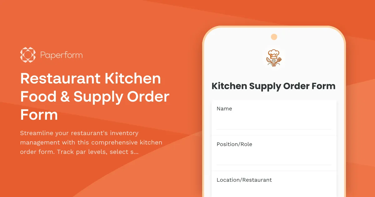 Restaurant Kitchen Food & Supply Order Form