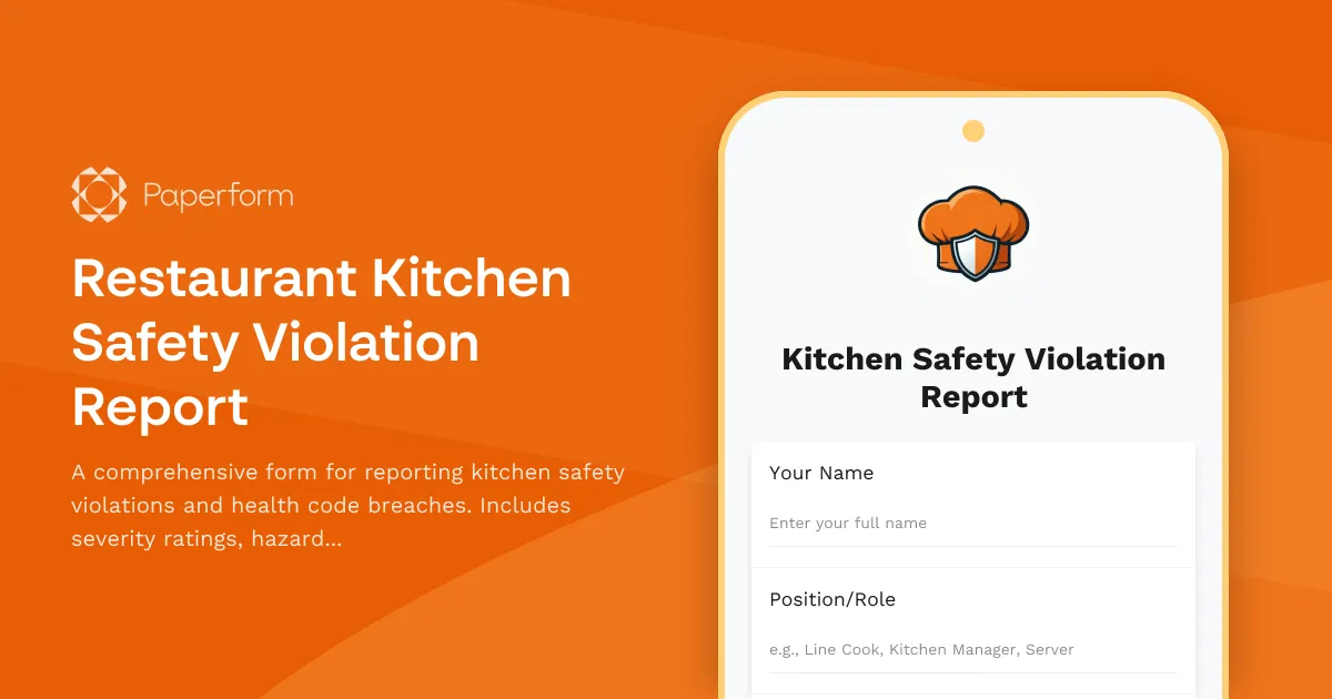 Restaurant Kitchen Safety Violation Report