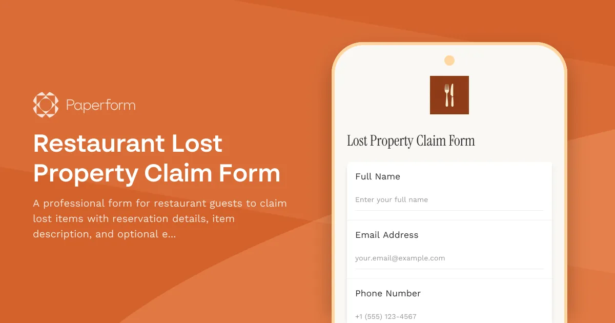 Restaurant Lost Property Claim Form