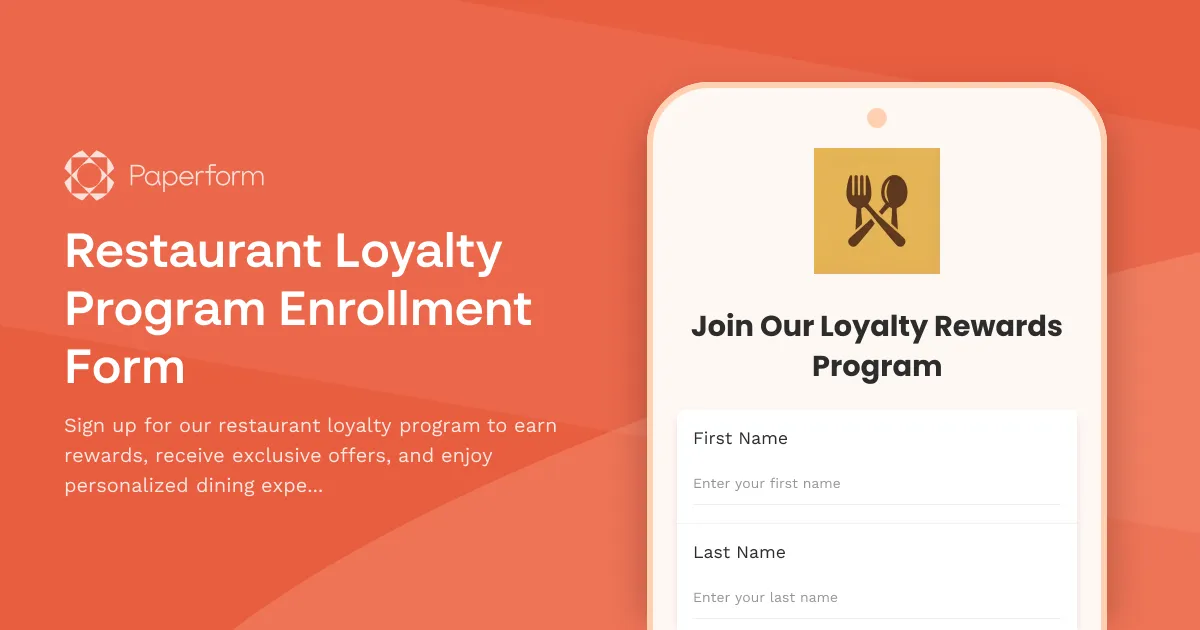 Restaurant Loyalty Program Enrollment Form