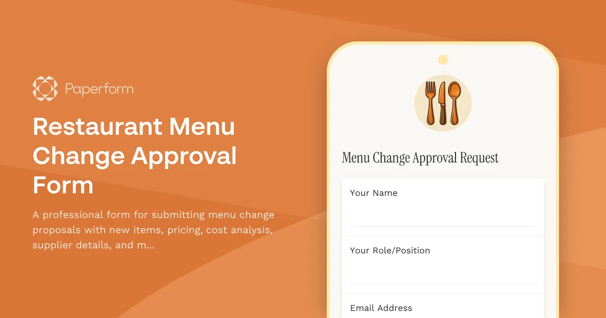 Restaurant Menu Change Approval Form