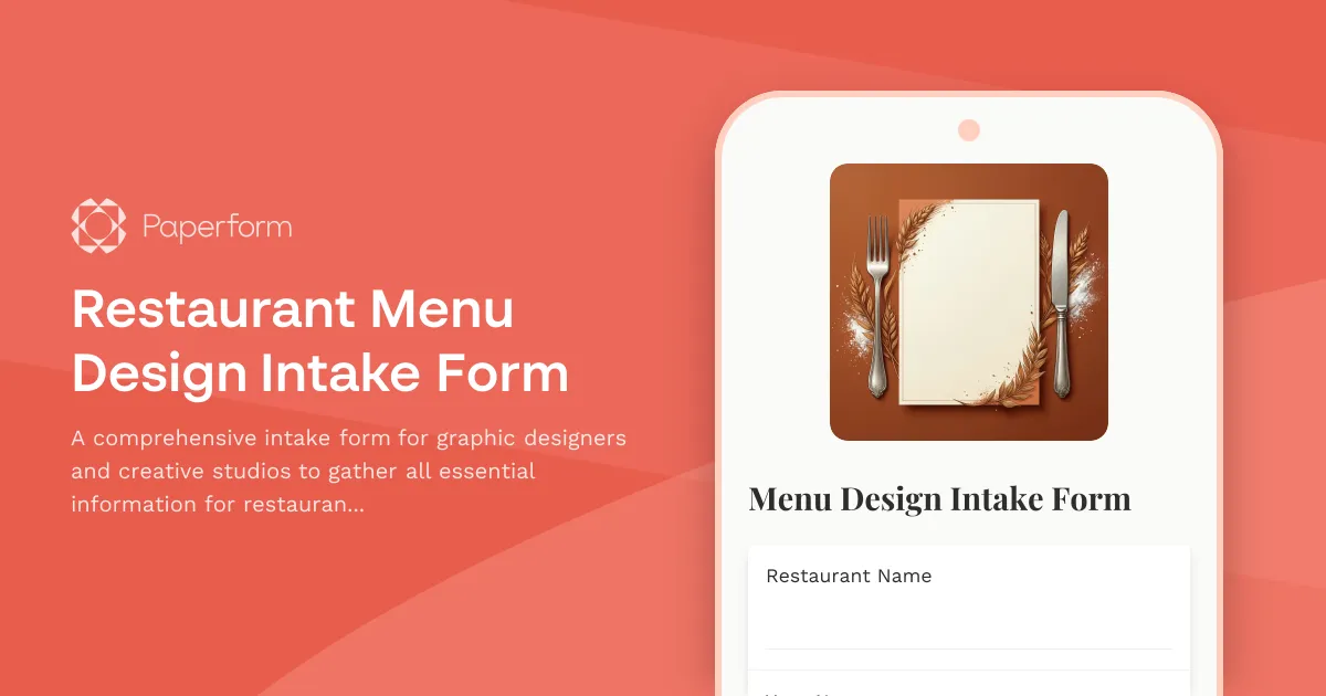 Restaurant Menu Design Intake Form