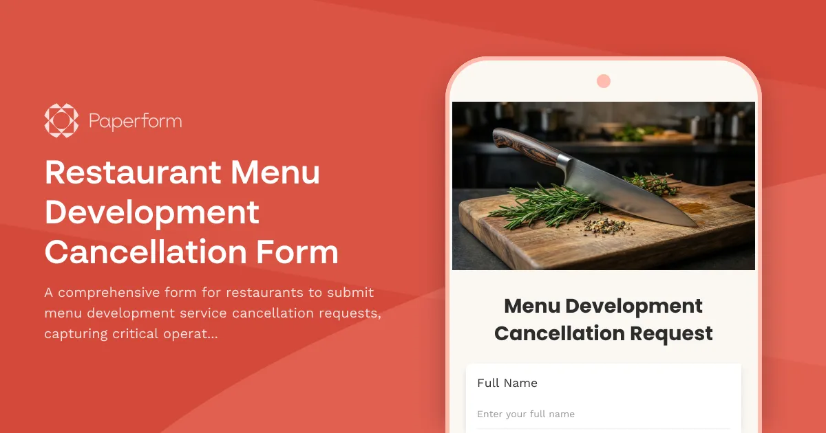 Restaurant Menu Development Cancellation Form