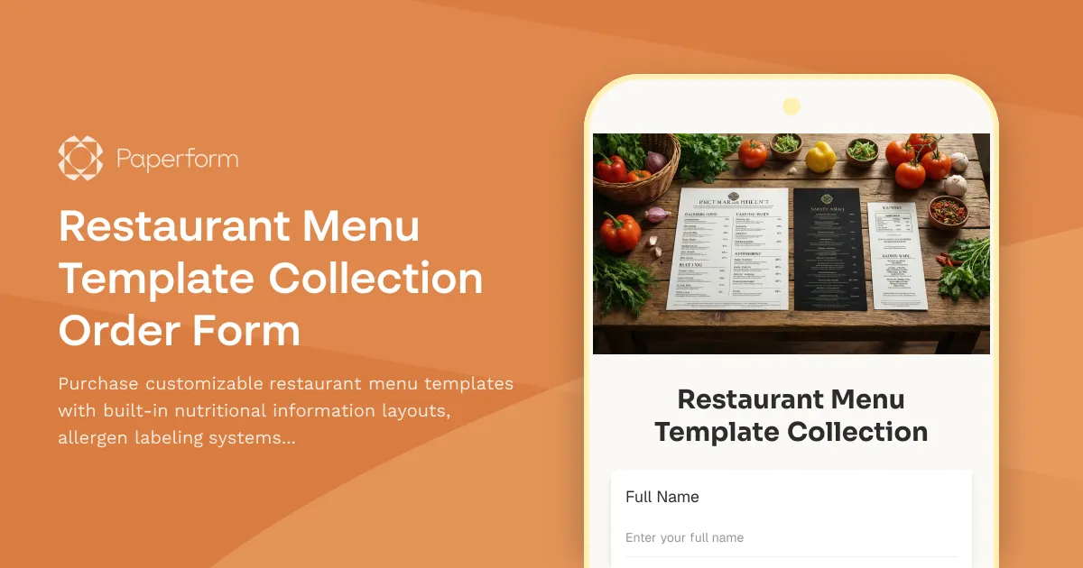 Restaurant Menu Template Collection Order Form