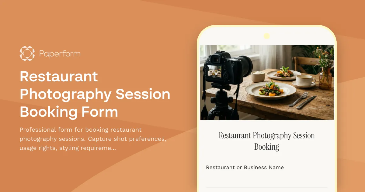 Restaurant Photography Session Booking Form