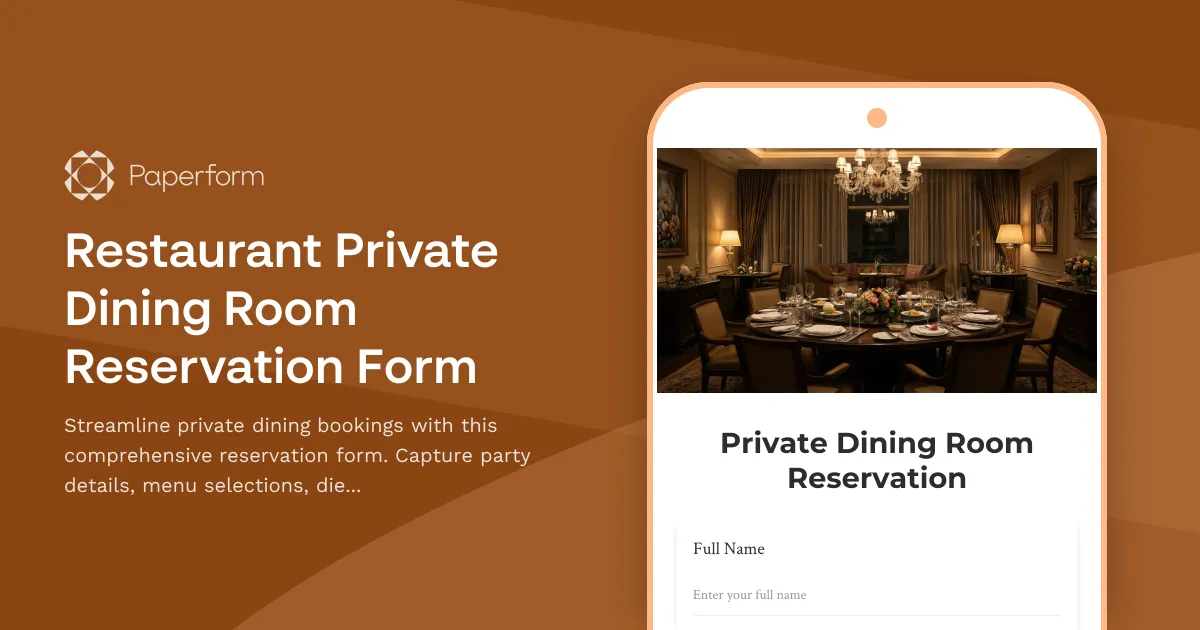 Restaurant Private Dining Room Reservation Form