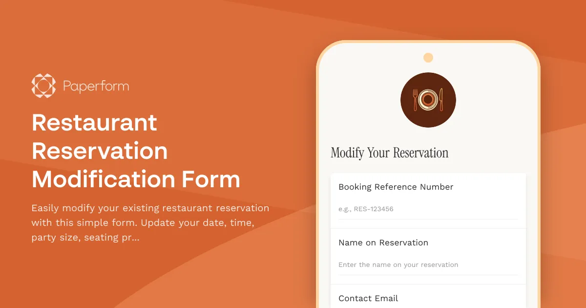 Restaurant Reservation Modification Form