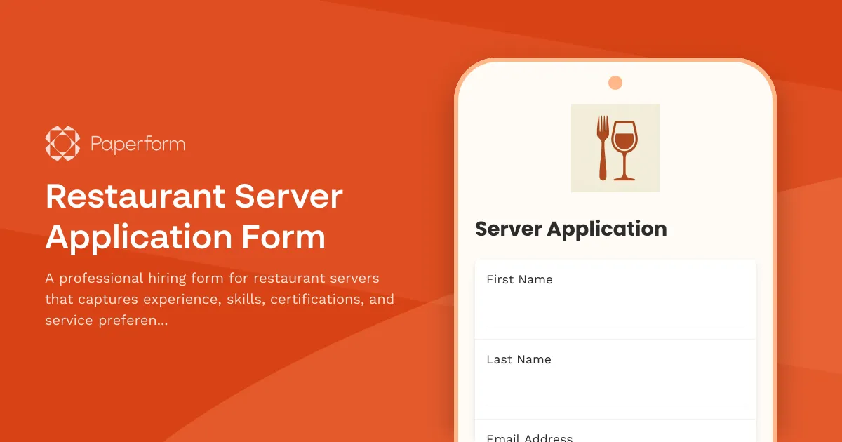 Restaurant Server Application Form
