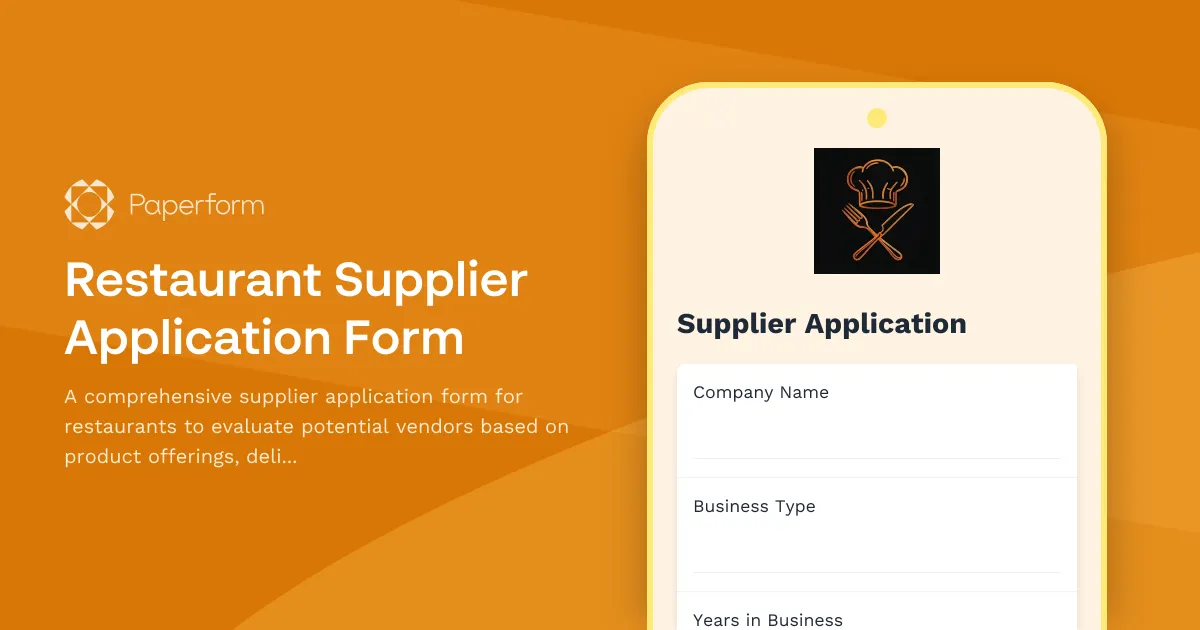 Restaurant Supplier Application Form
