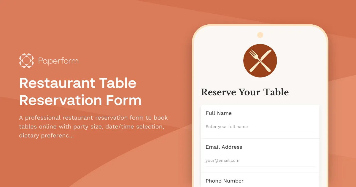 Restaurant Table Reservation Form