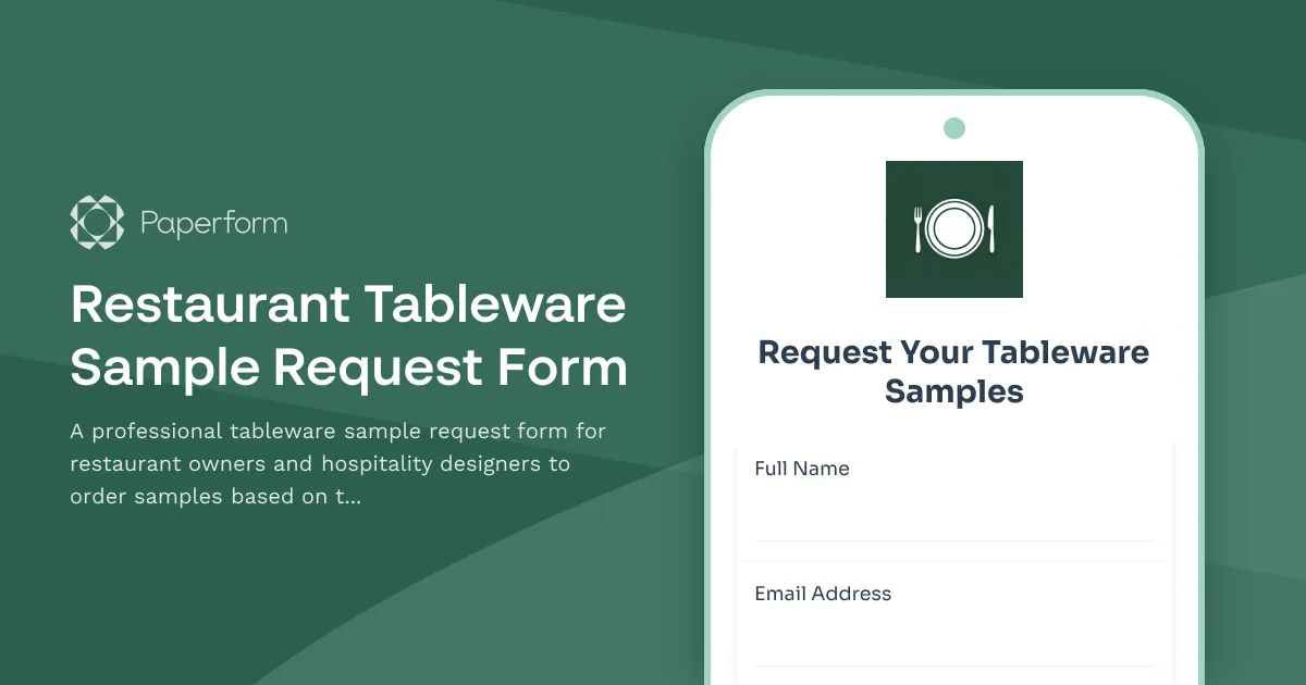 Restaurant Tableware Sample Request Form