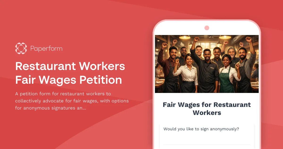 Restaurant Workers Fair Wages Petition