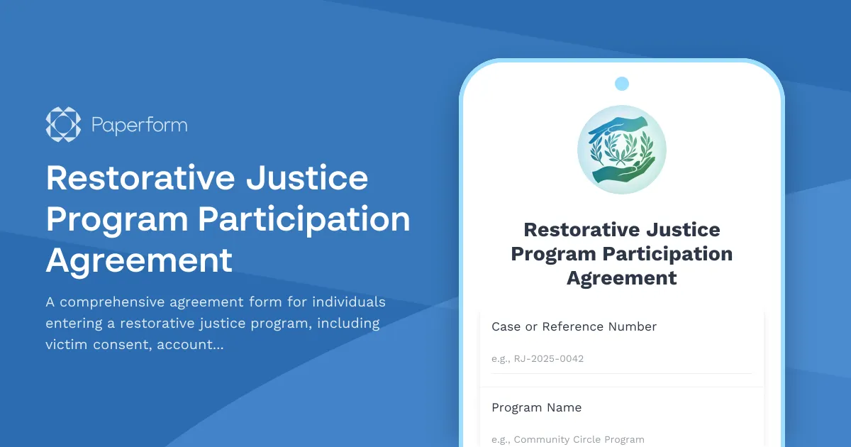 Restorative Justice Program Participation Agreement