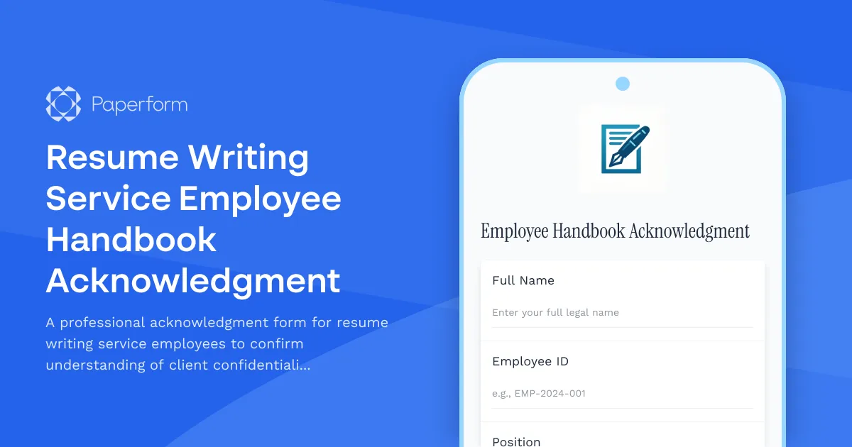 Resume Writing Service Employee Handbook Acknowledgment