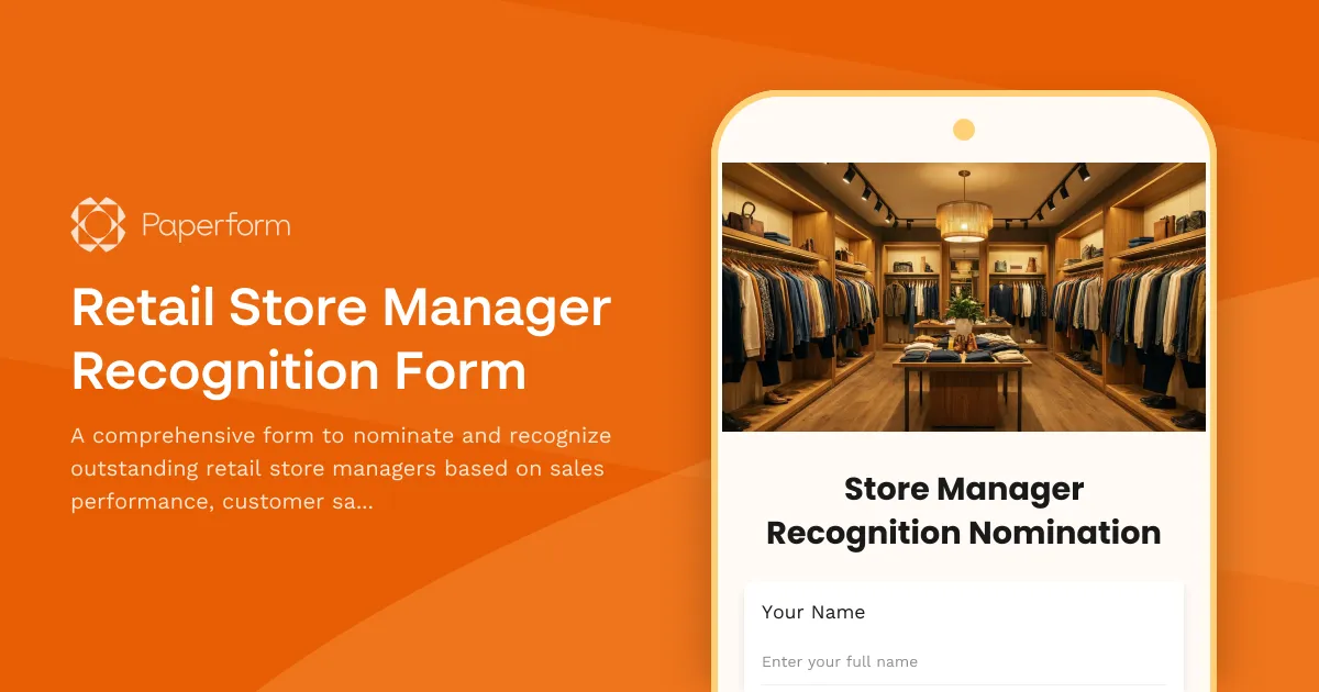 Retail Store Manager Recognition Form