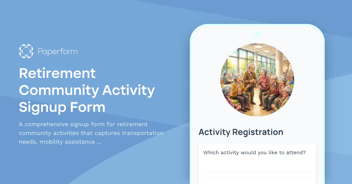 Retirement Community Activity Signup Form
