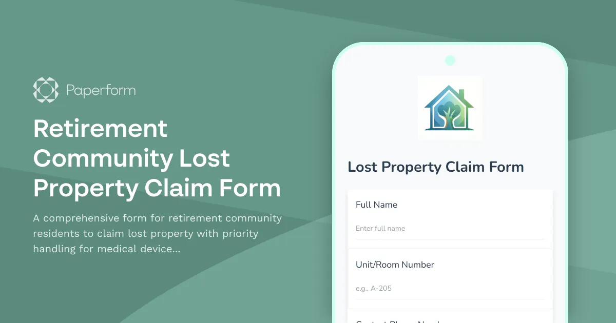 Retirement Community Lost Property Claim Form