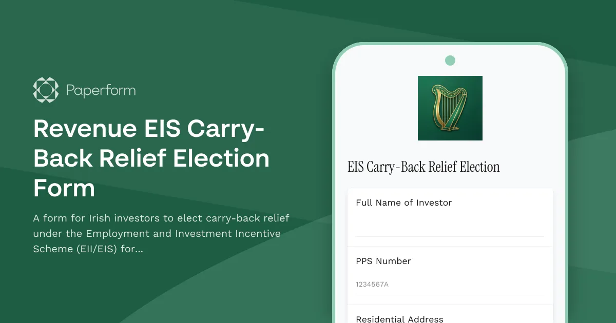 Revenue EIS Carry-Back Relief Election Form