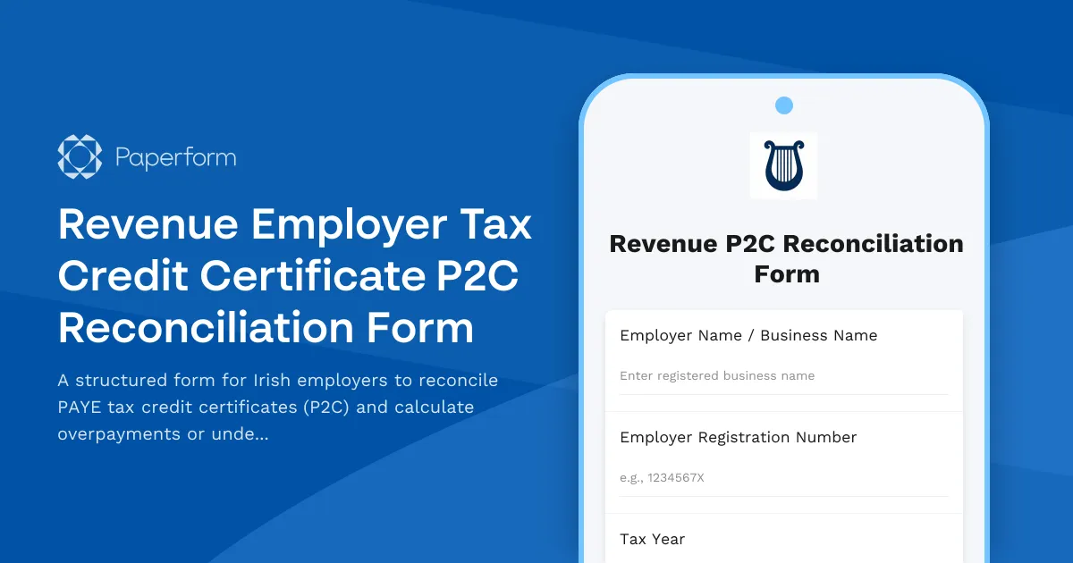 Revenue Employer Tax Credit Certificate P2C Reconciliation Form