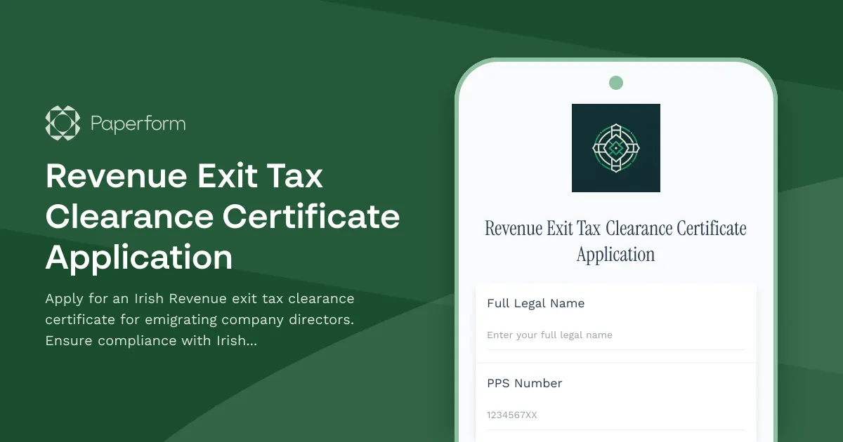 Revenue Exit Tax Clearance Certificate Application
