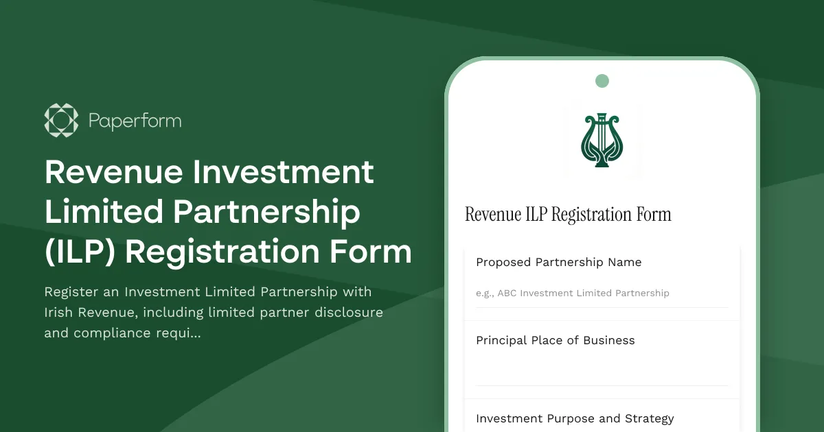 Revenue Investment Limited Partnership (ILP) Registration Form