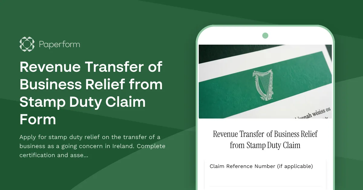 Revenue Transfer of Business Relief from Stamp Duty Claim Form