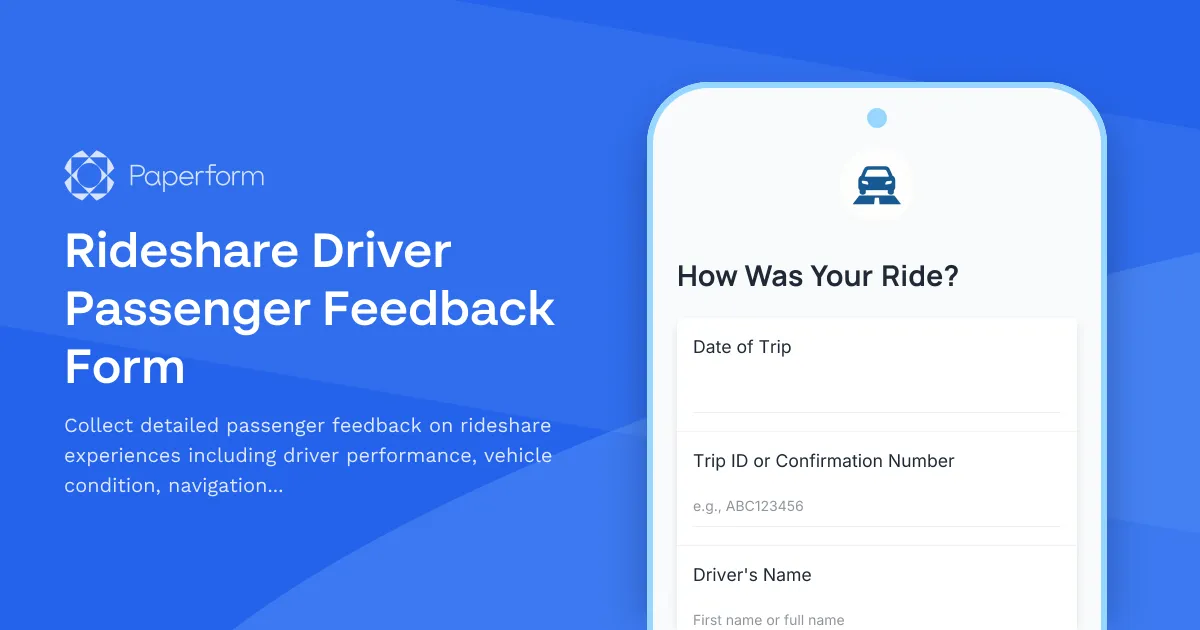 Rideshare Driver Passenger Feedback Form