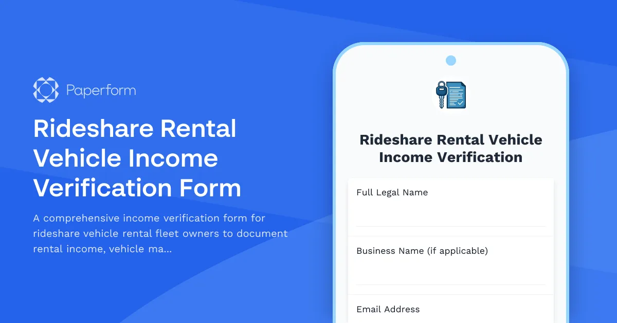Rideshare Rental Vehicle Income Verification Form