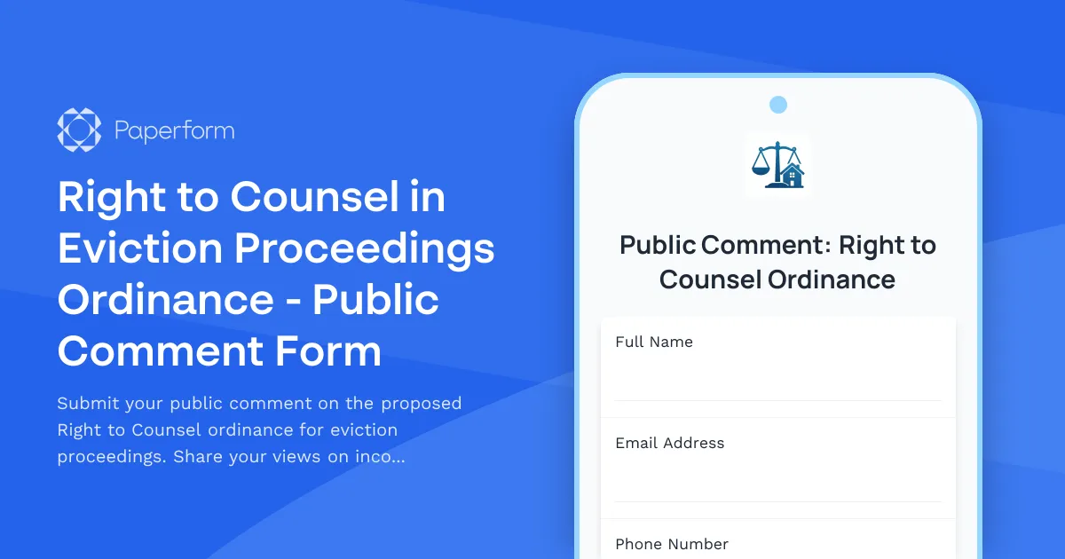Right to Counsel in Eviction Proceedings Ordinance - Public Comment Form