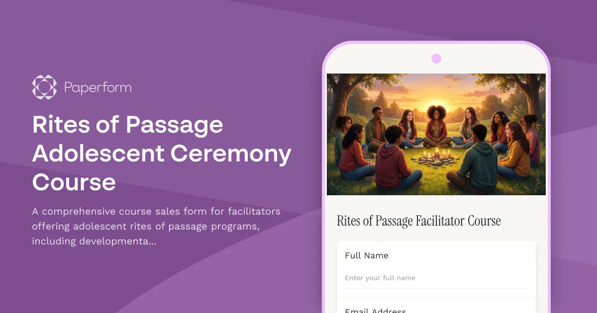 Rites of Passage Adolescent Ceremony Course