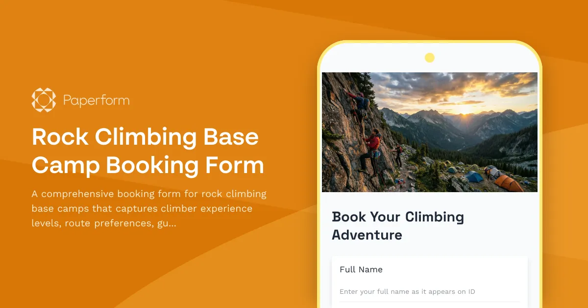 Rock Climbing Base Camp Booking Form