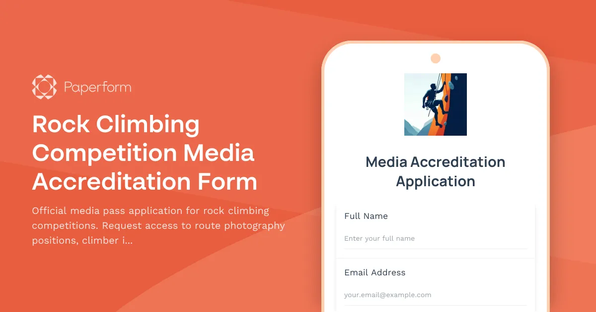 Rock Climbing Competition Media Accreditation Form
