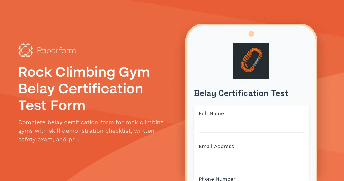 Rock Climbing Gym Belay Certification Test Form