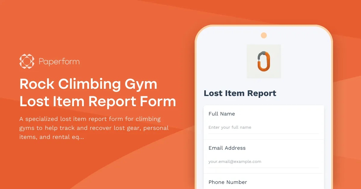 Rock Climbing Gym Lost Item Report Form