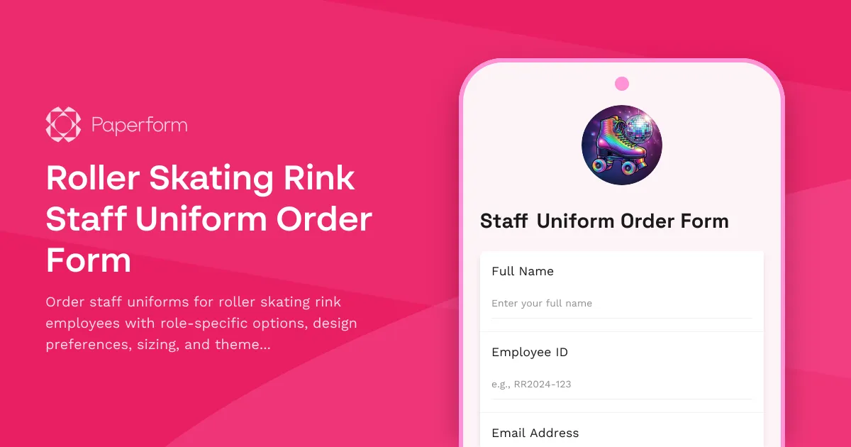 Roller Skating Rink Staff Uniform Order Form
