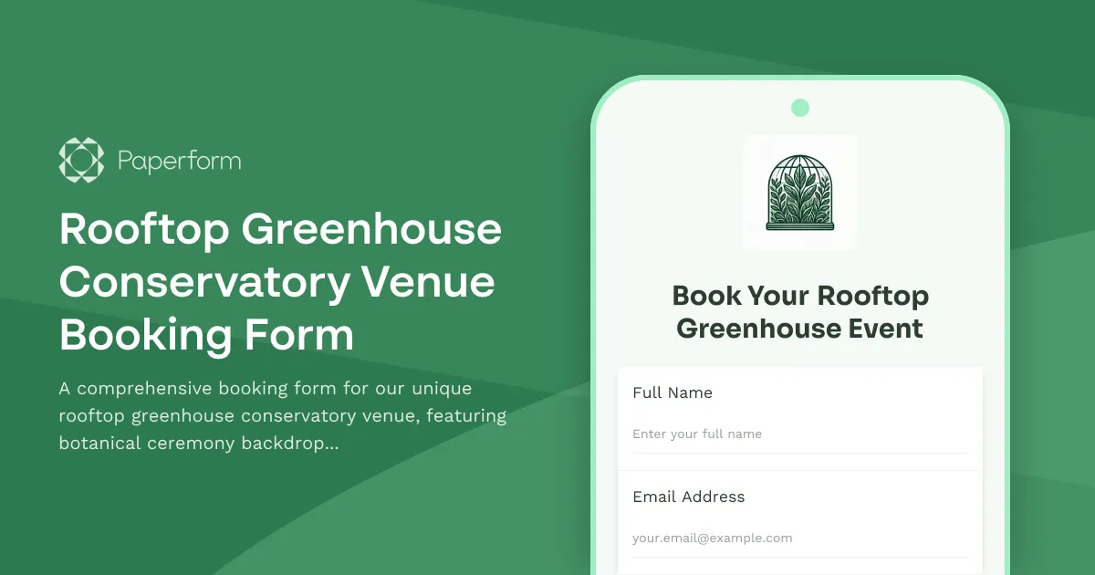 Rooftop Greenhouse Conservatory Venue Booking Form