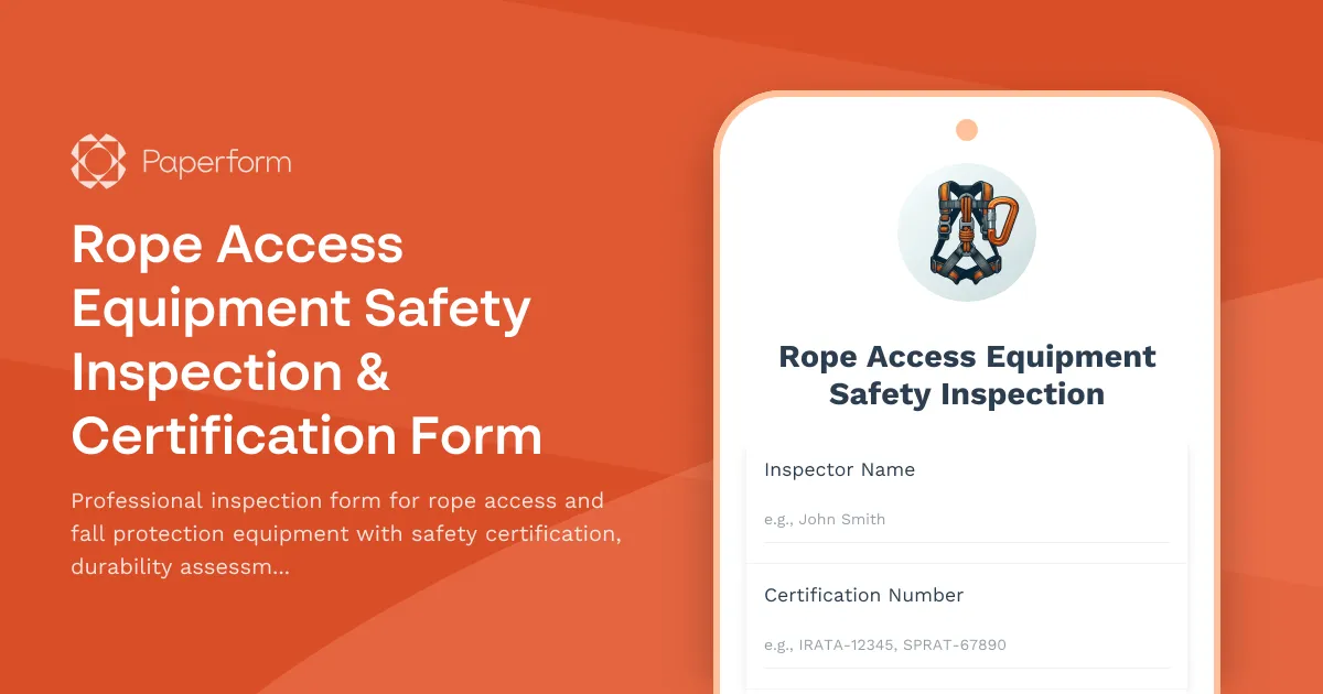 Rope Access Equipment Safety Inspection & Certification Form