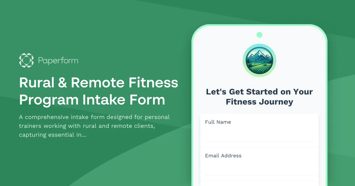 Rural & Remote Fitness Program Intake Form