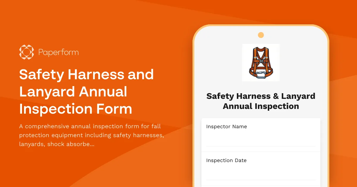 Safety Harness and Lanyard Annual Inspection Form