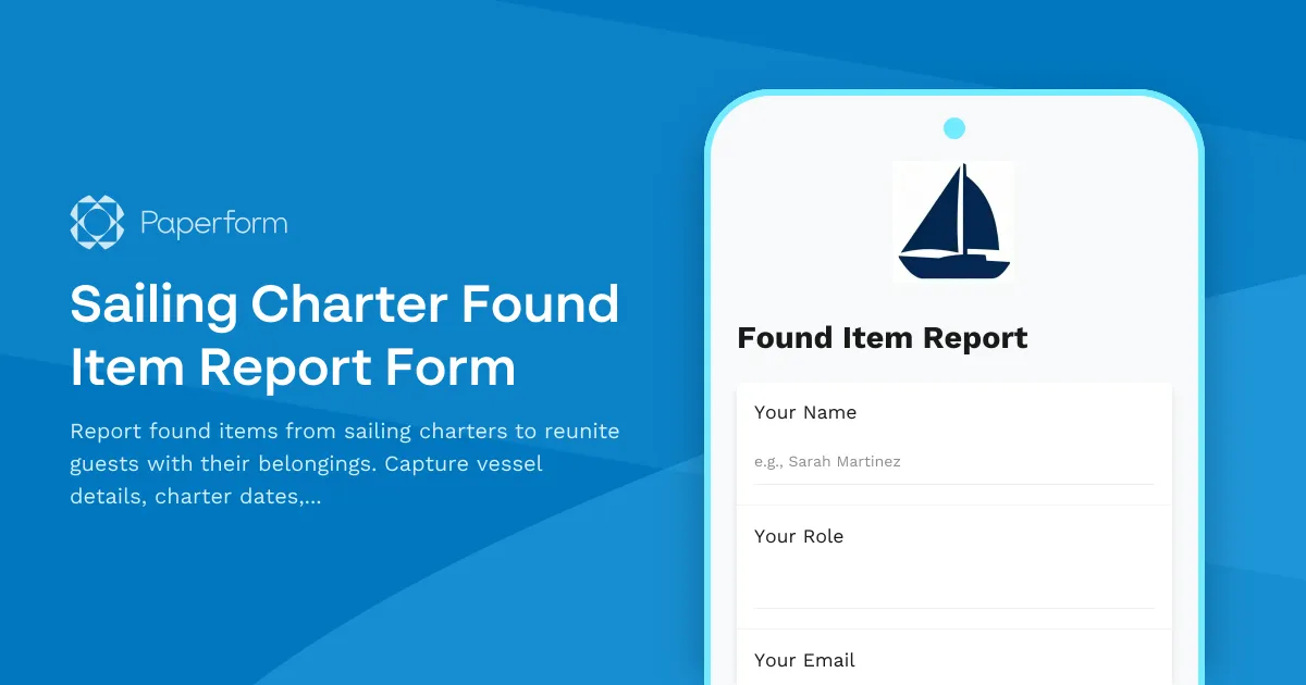 Sailing Charter Found Item Report Form