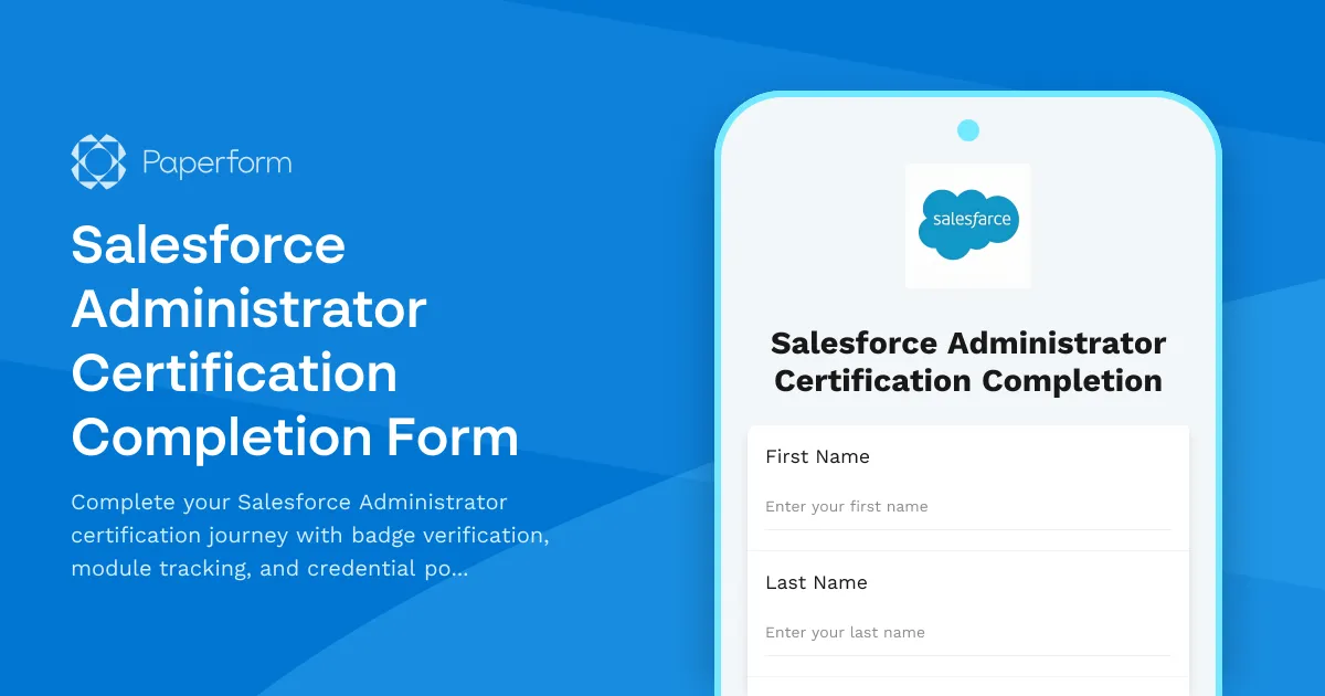 Salesforce Administrator Certification Completion Form