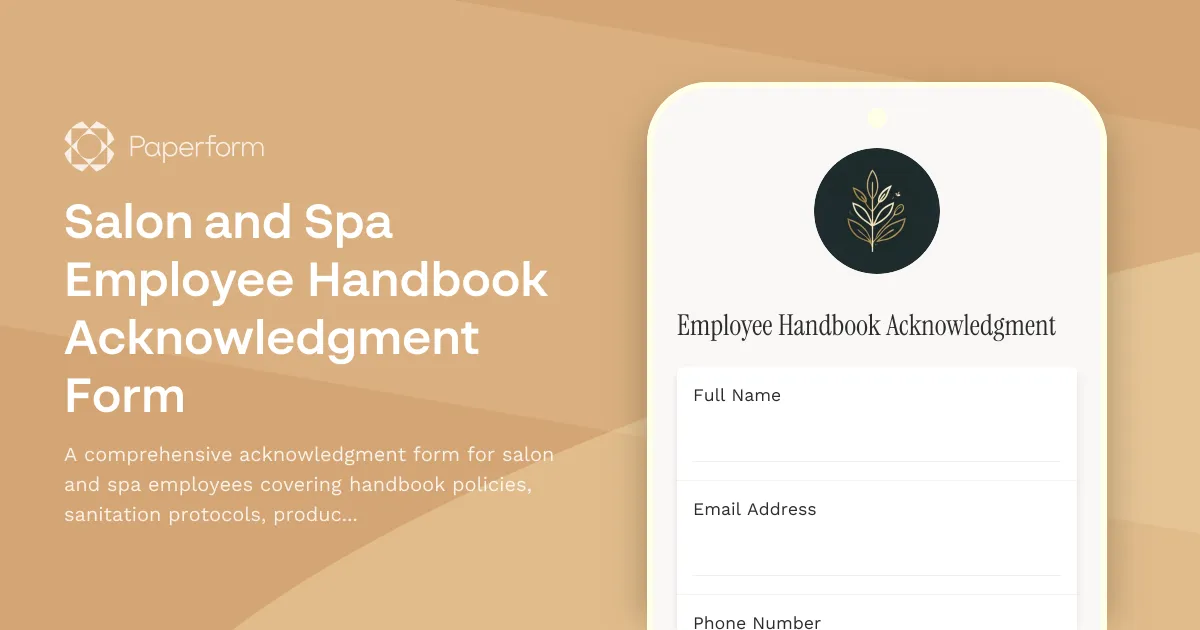 Salon and Spa Employee Handbook Acknowledgment Form