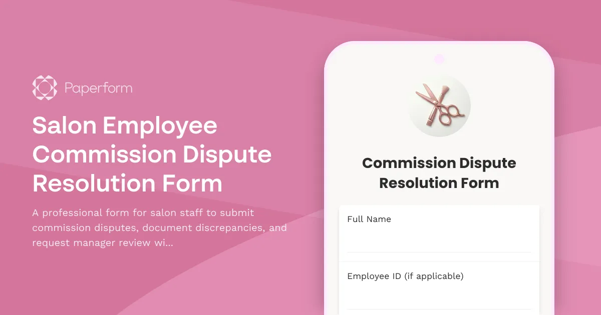Salon Employee Commission Dispute Resolution Form