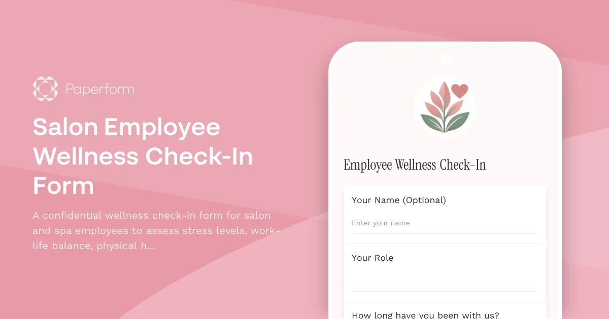 Salon Employee Wellness Check-In Form