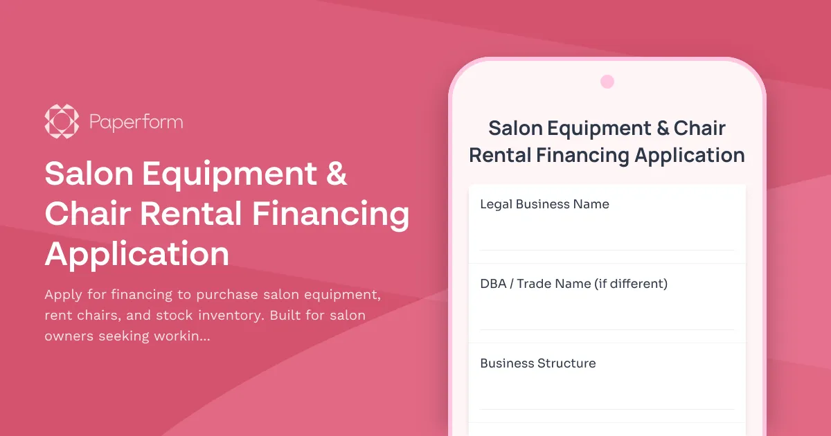 Salon Equipment & Chair Rental Financing Application