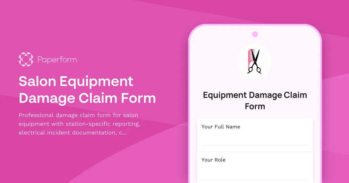 Salon Equipment Damage Claim Form