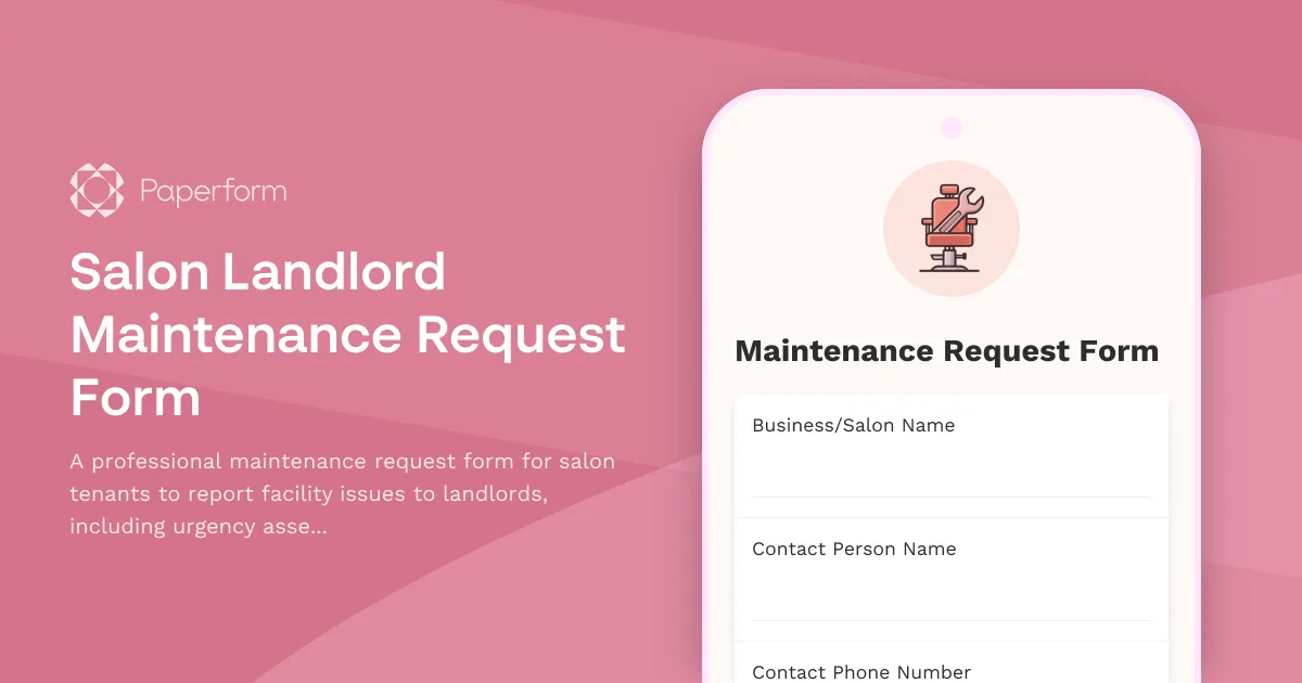 Salon Landlord Maintenance Request Form