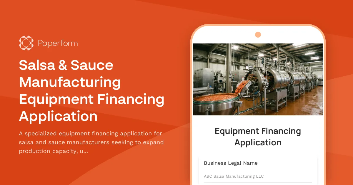 Salsa & Sauce Manufacturing Equipment Financing Application