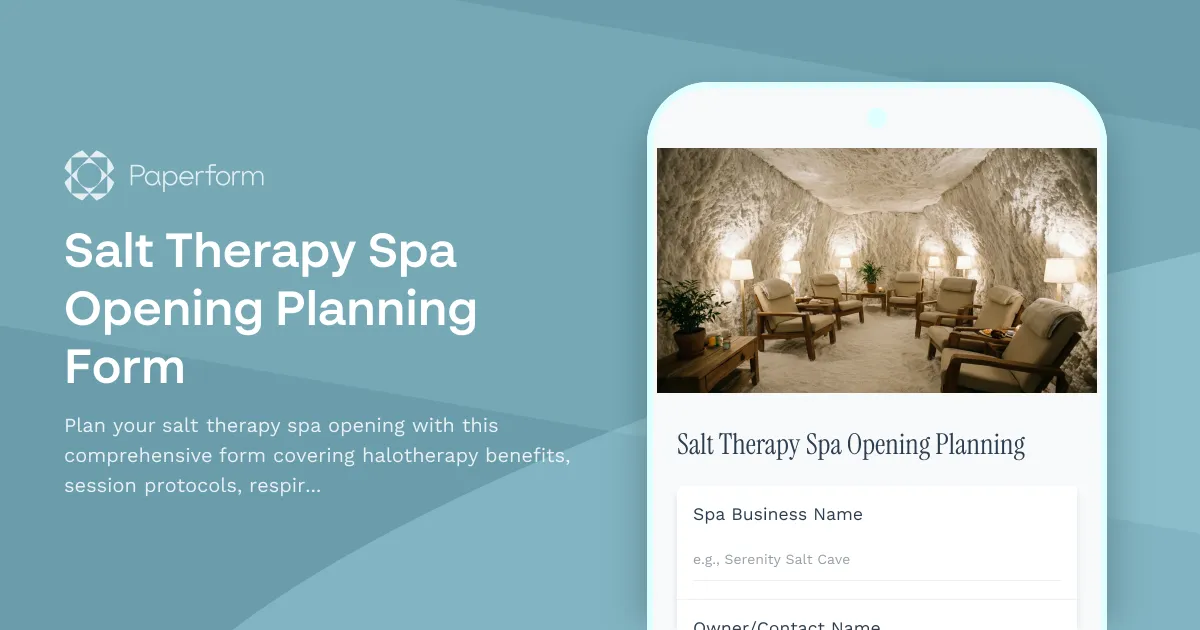 Salt Therapy Spa Opening Planning Form